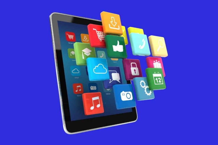icone app che escono dallo schermo di un tablet