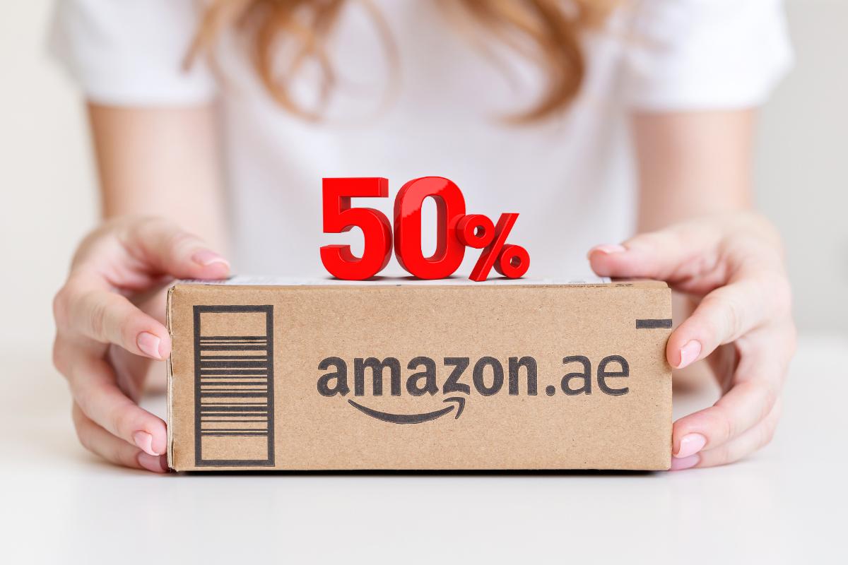 Pacco amazon e scritta 50%