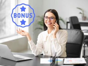 donna che lavora al computer e grafica bonus