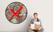 sfondo disoccupata seduta e tondo con monete euro con x rossa