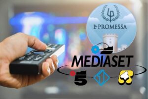 telecomando, logo la promessa e logo mediaset
