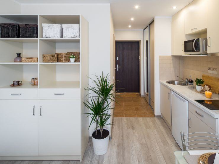ingresso, soggiorno e cucina di una casa piccola