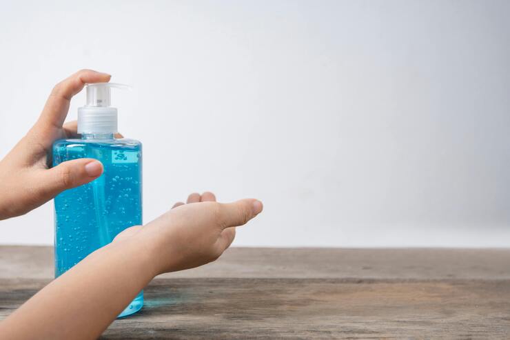 Persona che versa del sapone liquido sulle mani