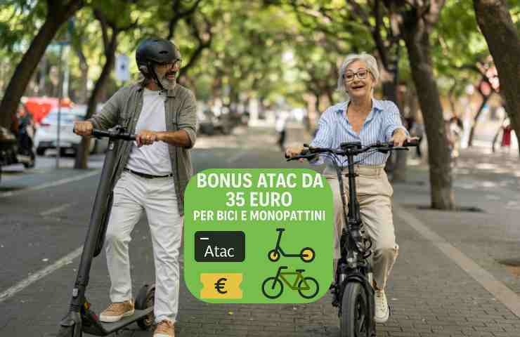 Due persone con bici e monopattino