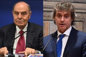Alberto Angela e Bruno Vespa durante una conferenza stampa