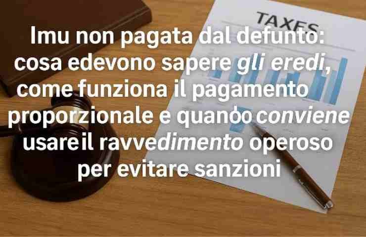 martelletto da giudice, un documento con grafici “Taxes” e una penna on un testo sovrapposto relativo all’Imu non pagata