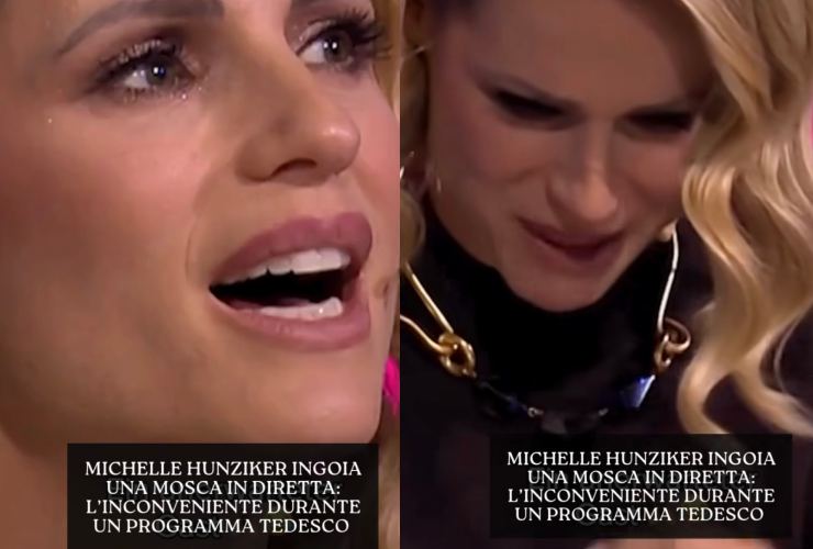 Michelle Hunziker, una mosca le finisce in bocca