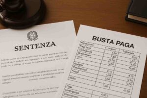 Sentenza con martelletto e busta paga