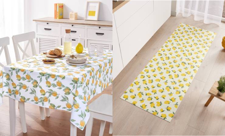 tovaglia e tappeto cucina con stampa limoni