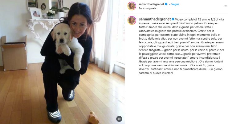 samantha de grenet con il cane cucciolo