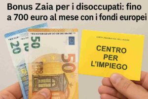 Bonus Zaia euro e post con scritto centro per l'impiego