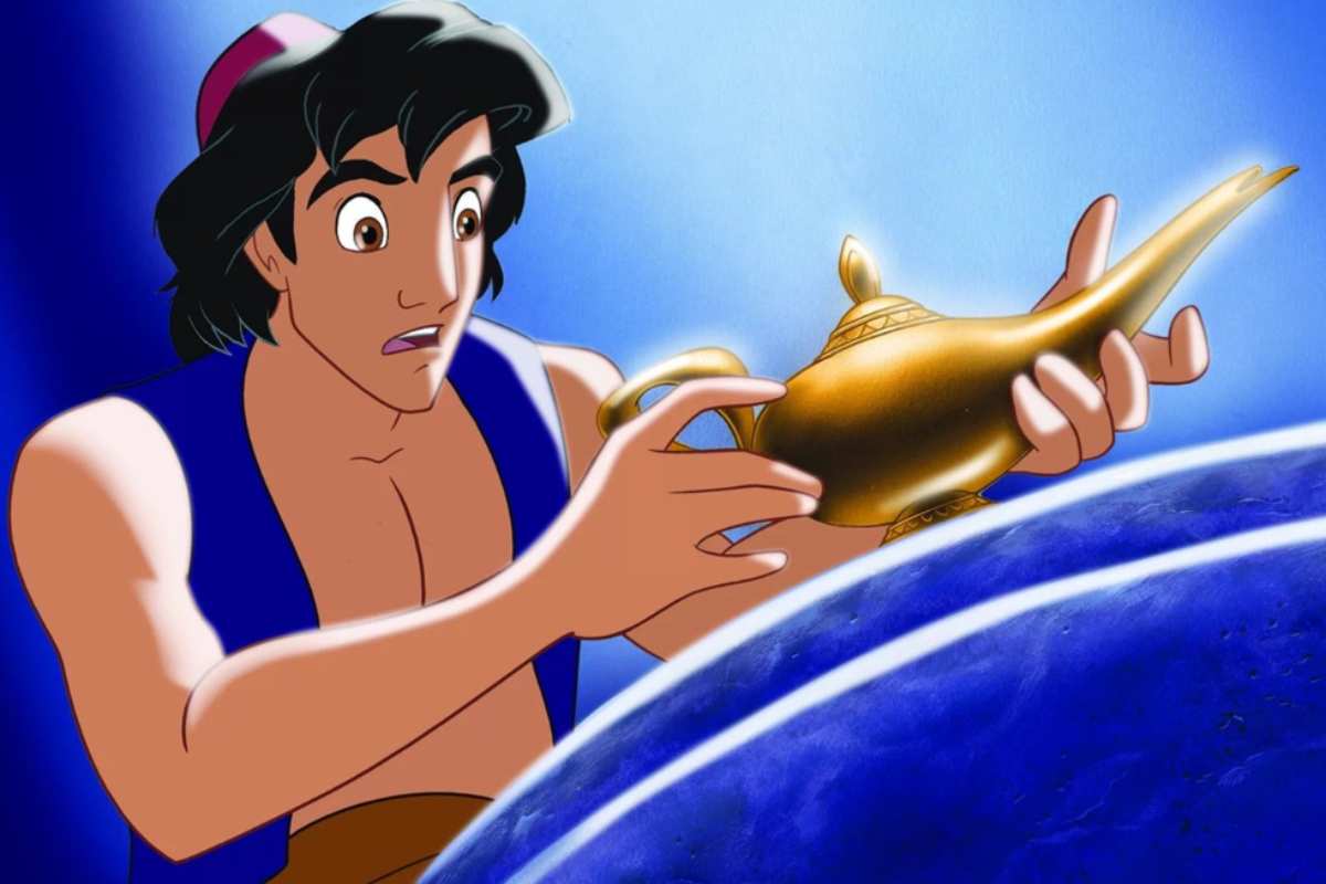 Alladin che tocca per la prima volta la lampada