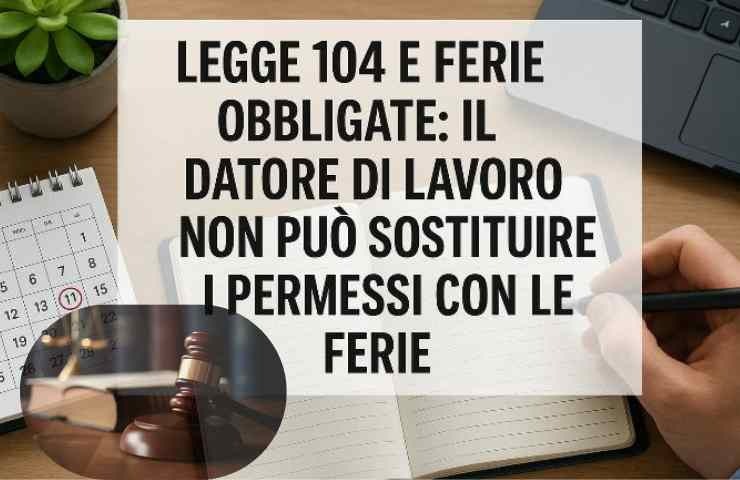 Scritta legge 104 e martelletto che emette sentenza