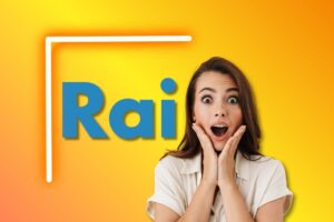 Logo Rai con cornice e donna stupita