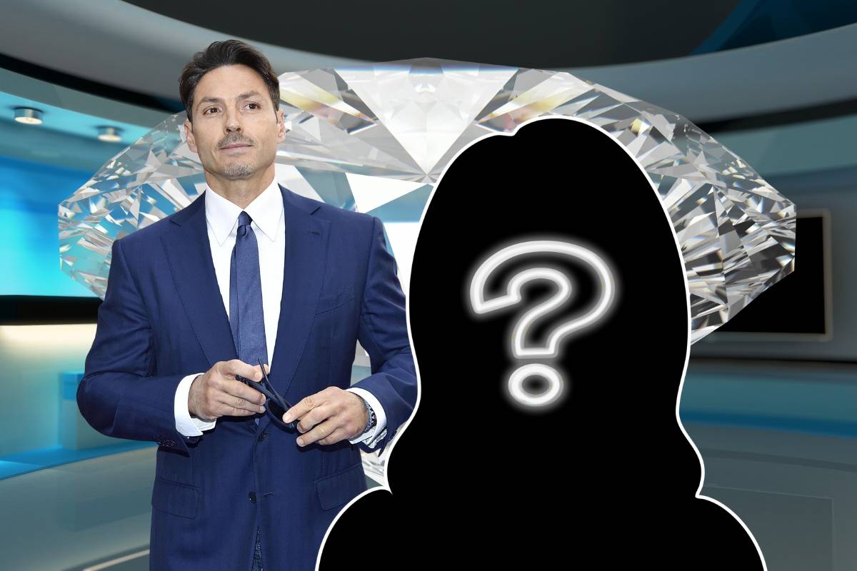 Studio tv, diamante, Pier Silvio Berlusconi, figura donna e interrogativo