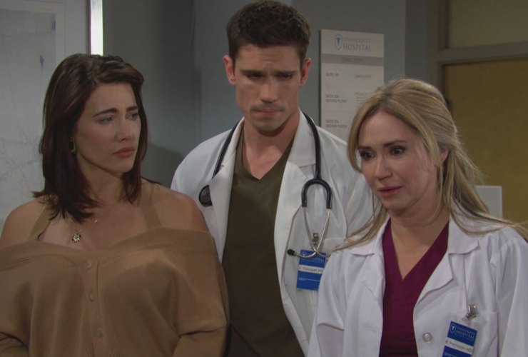 bridget, finn e steffy in ospedale in una scena di beautiful