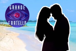Sagome sulla spiaggia e logo Grande Fratello