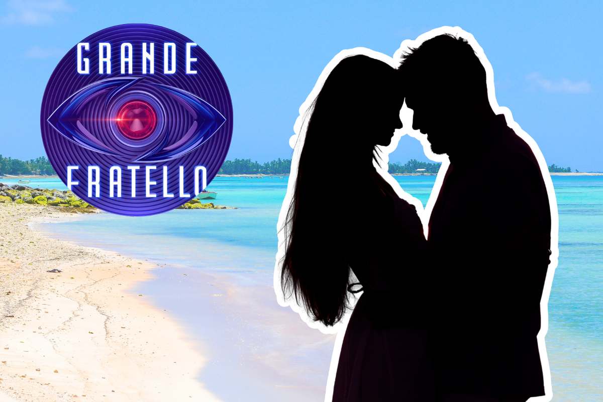 Sagome sulla spiaggia e logo Grande Fratello