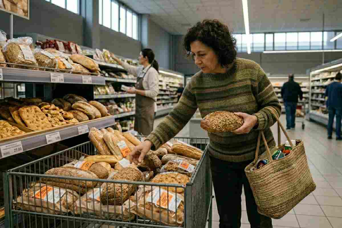 donna sceglie il pane al supermercato