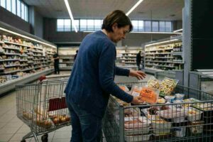 persona tra gli scaffali del supermercato