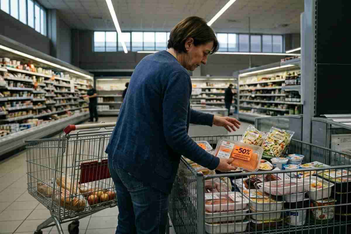 persona tra gli scaffali del supermercato